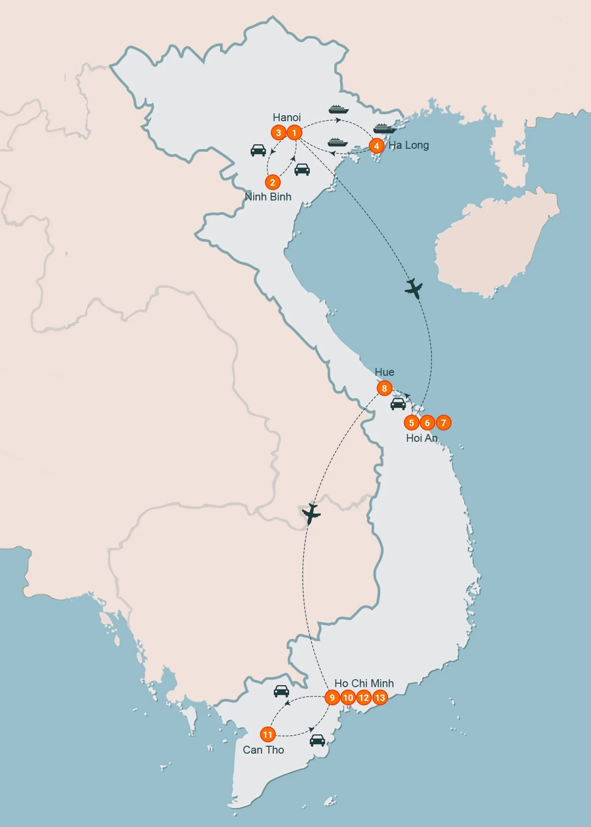 map Best of Vietnam Tour 13 Days