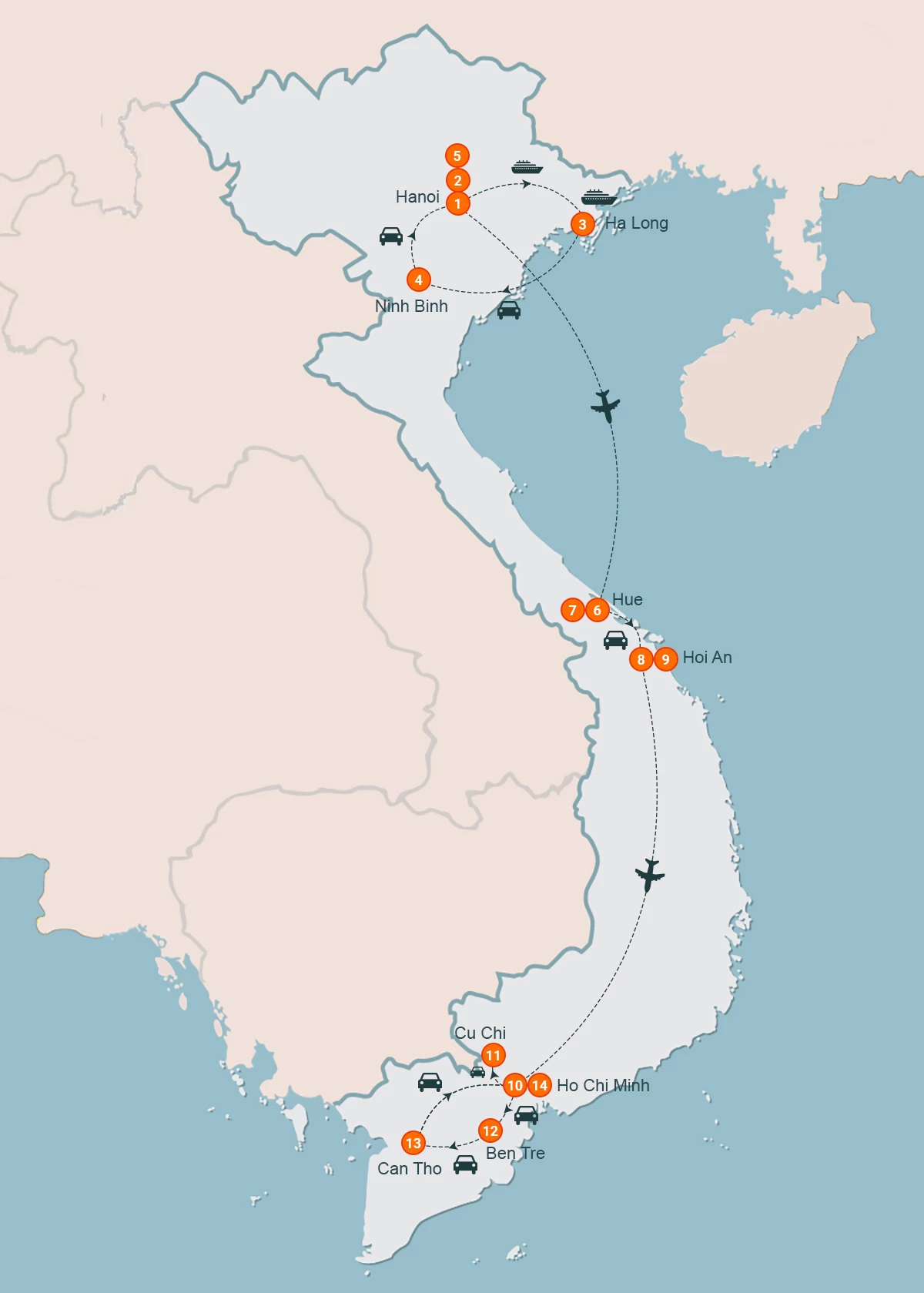 map Natural Treasures of Vietnam 14 Days