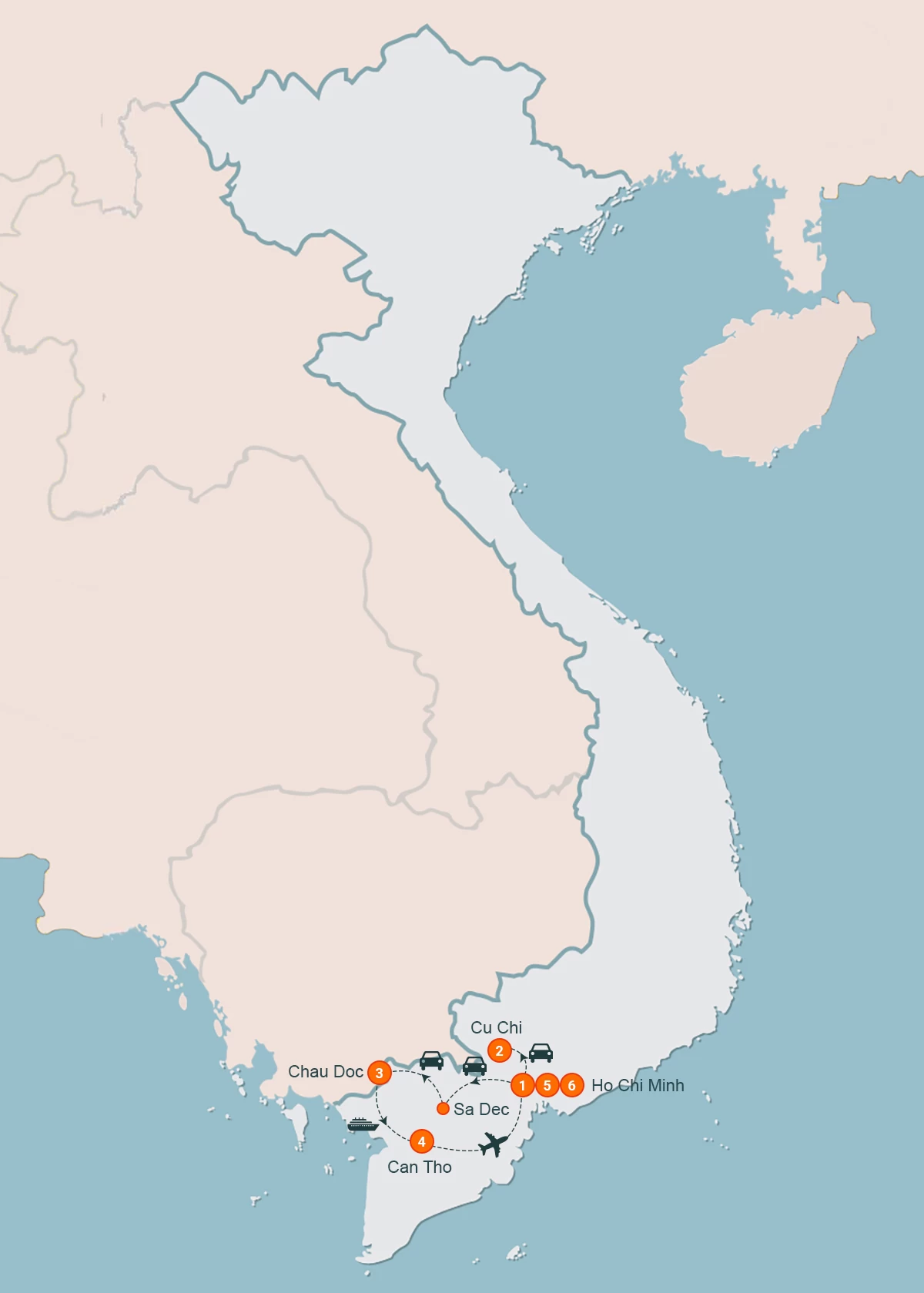 map Discover Vietnam’s Southern 6 Days