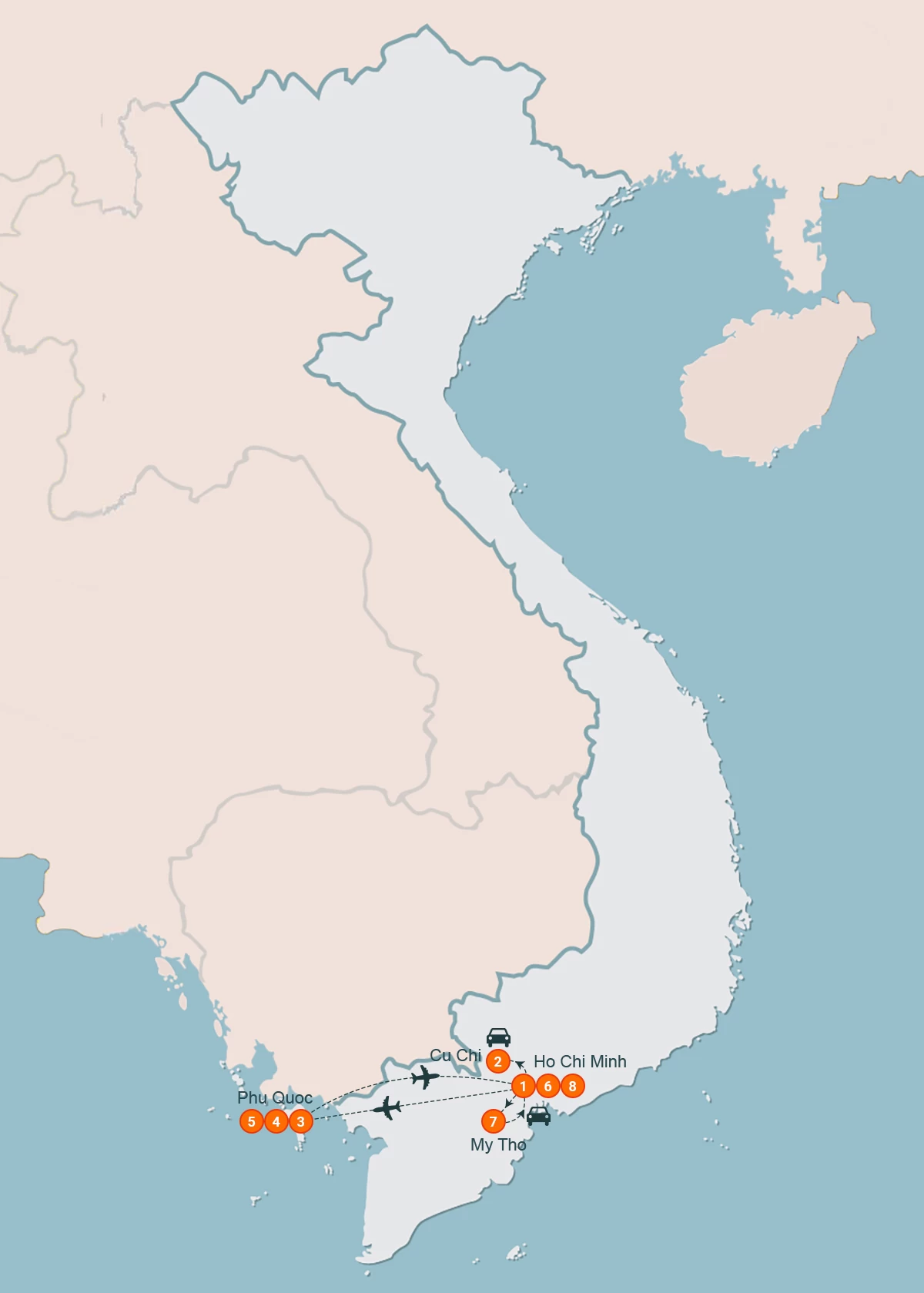 map Glimpse of Southern Vietnam 8 Days