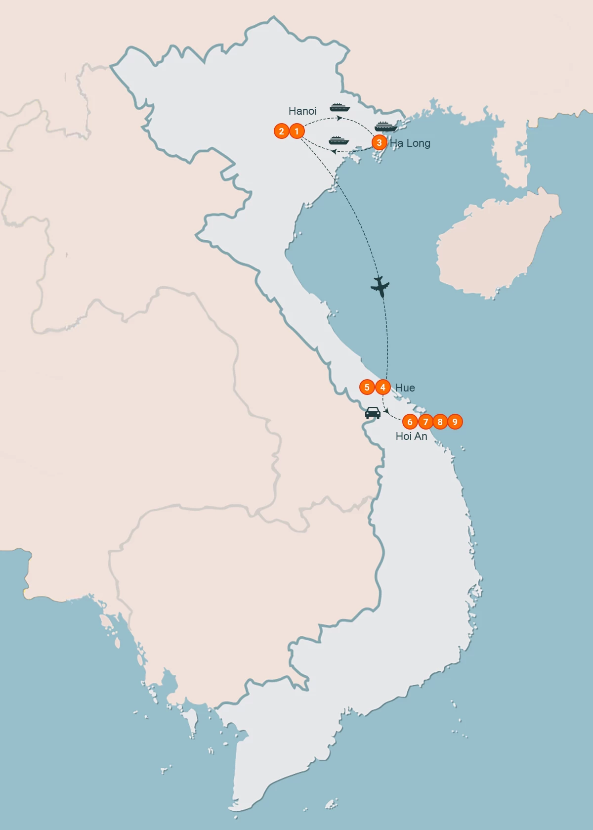 map Hanoi to Hoi An Explorer