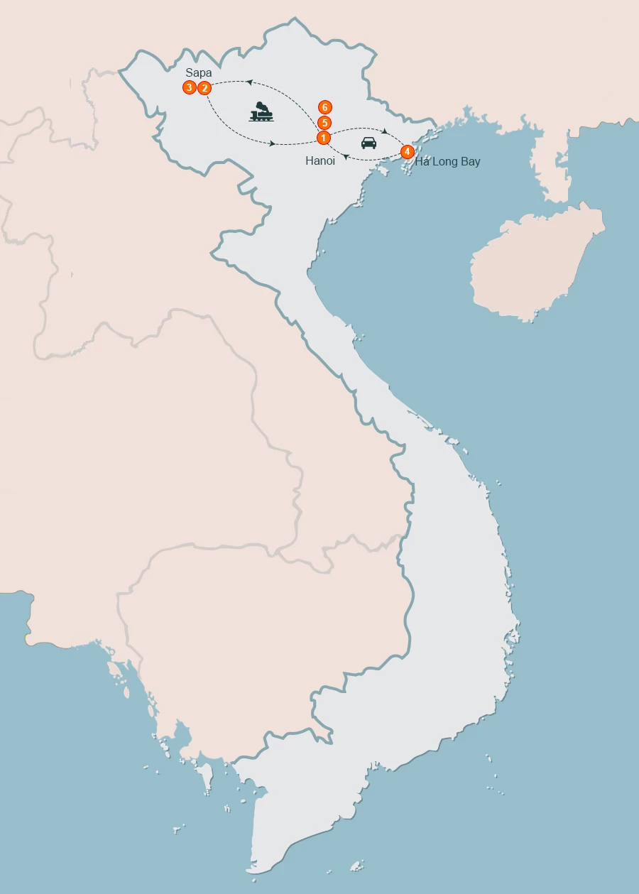 map Hanoi – Sapa – Halong Bay Tour 6 Days