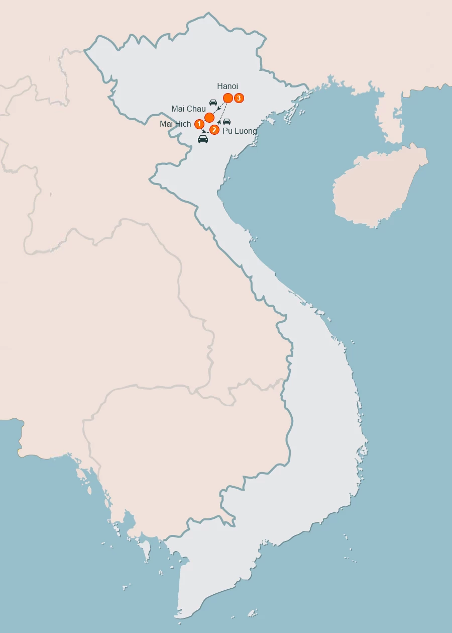 map Mai Chau & Pu Luong Nature Reserve – 3 Days
