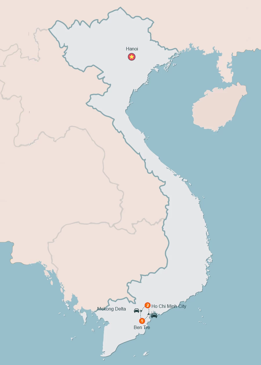 map Mekong Delta Cycling Tour 2 Days 