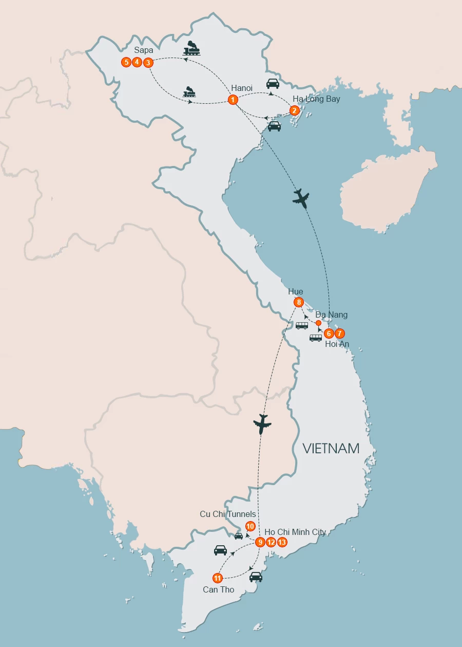 map Odyssey Of Vietnam 13 Days
