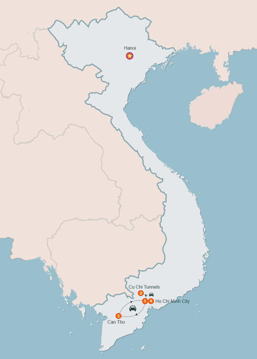 map South Vietnam Explorer 4 Days
