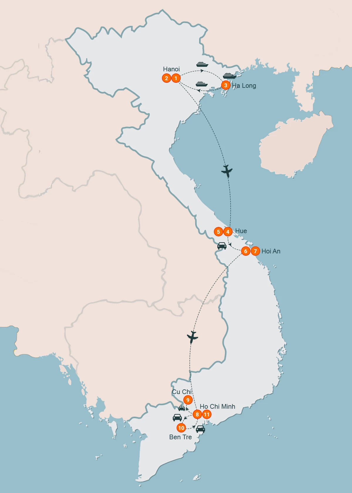 map Taste of Vietnam 11 Days