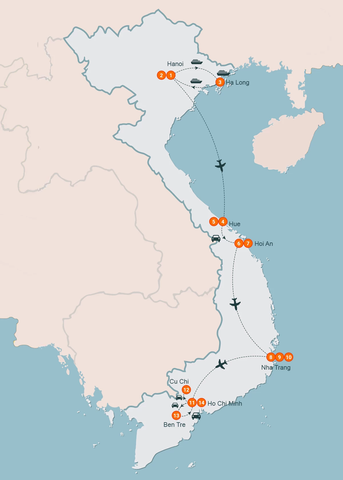map Ventures Through Vietnam 14 Days