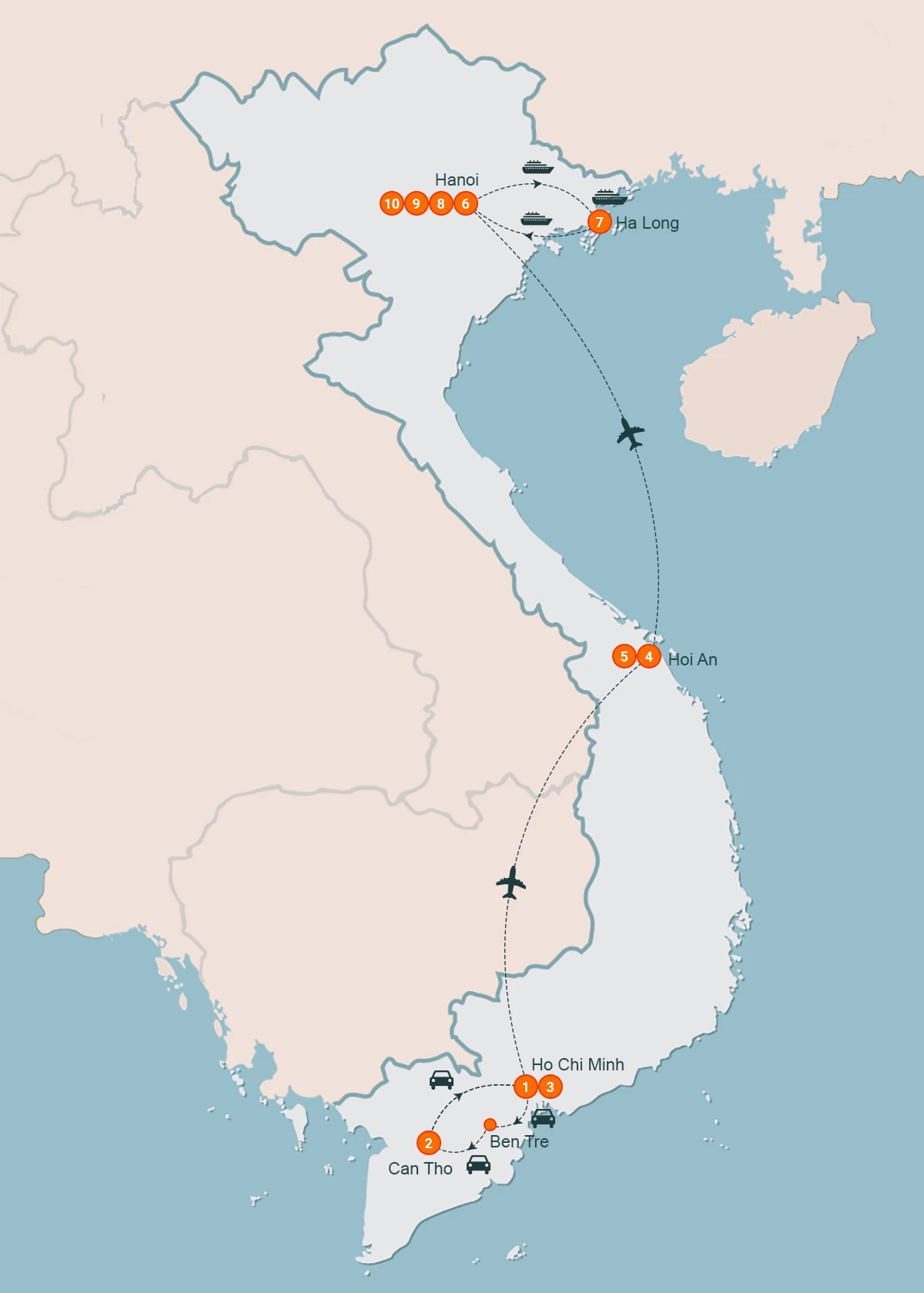 map Highlights of Vietnam 10 Days