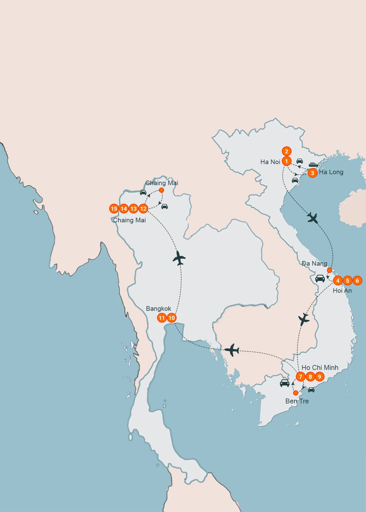 map Beauty of Vietnam – Thailand 15 Days