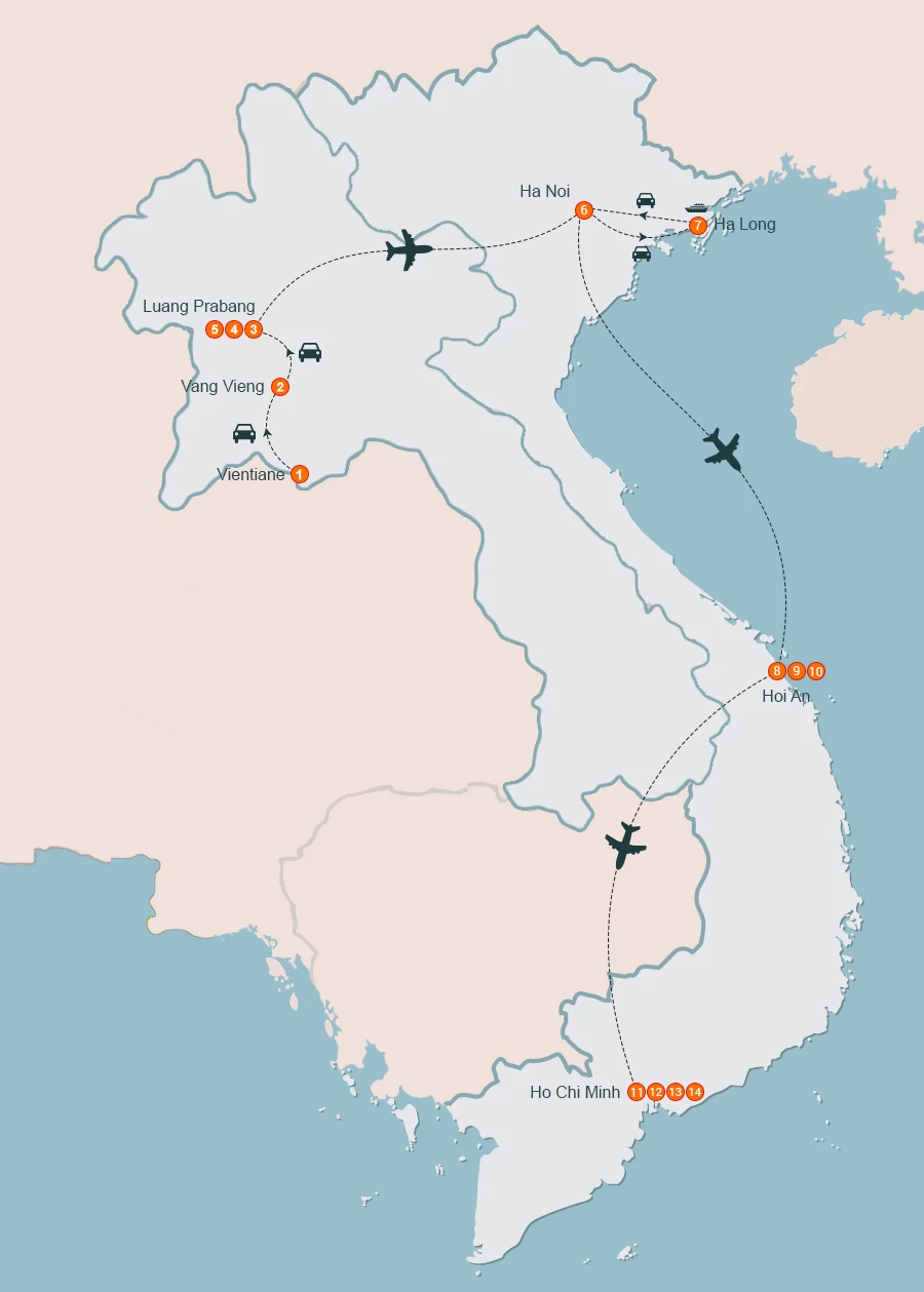 map Discover Laos & Vietnam 15 days