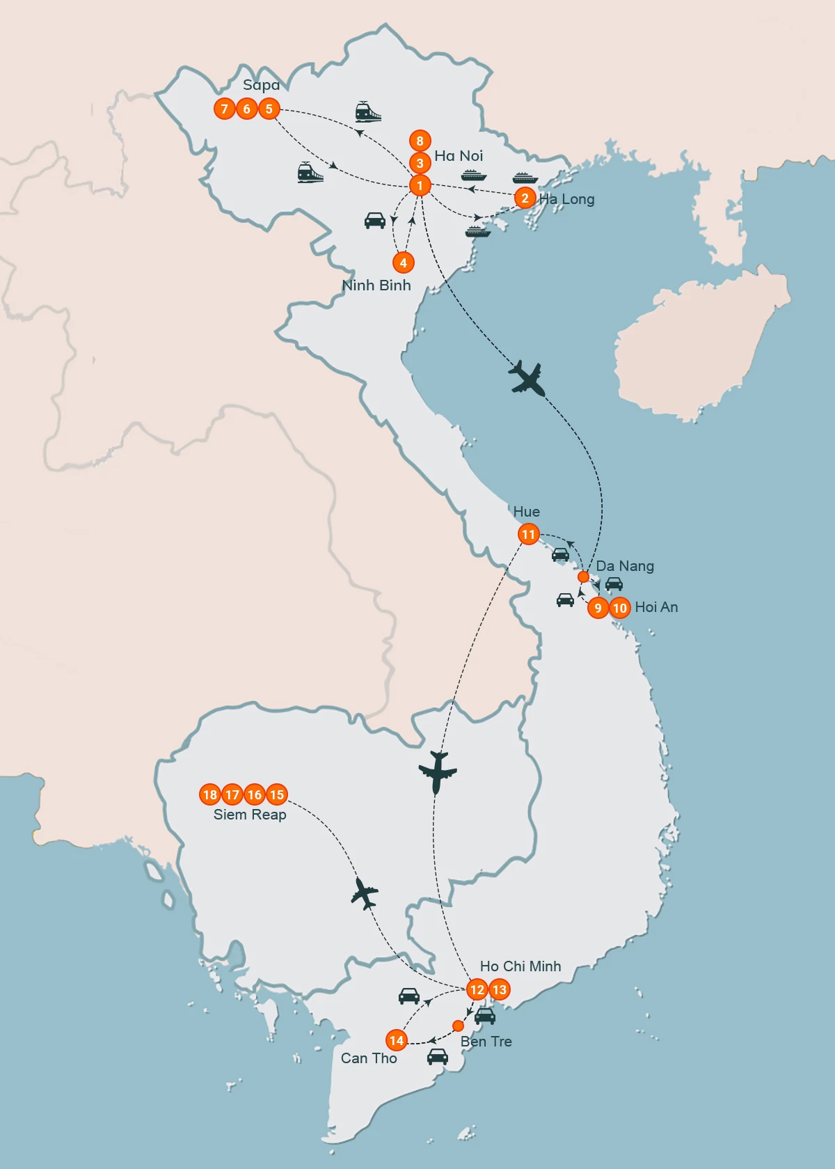 map Explore Vietnam And Cambodia 18 Days