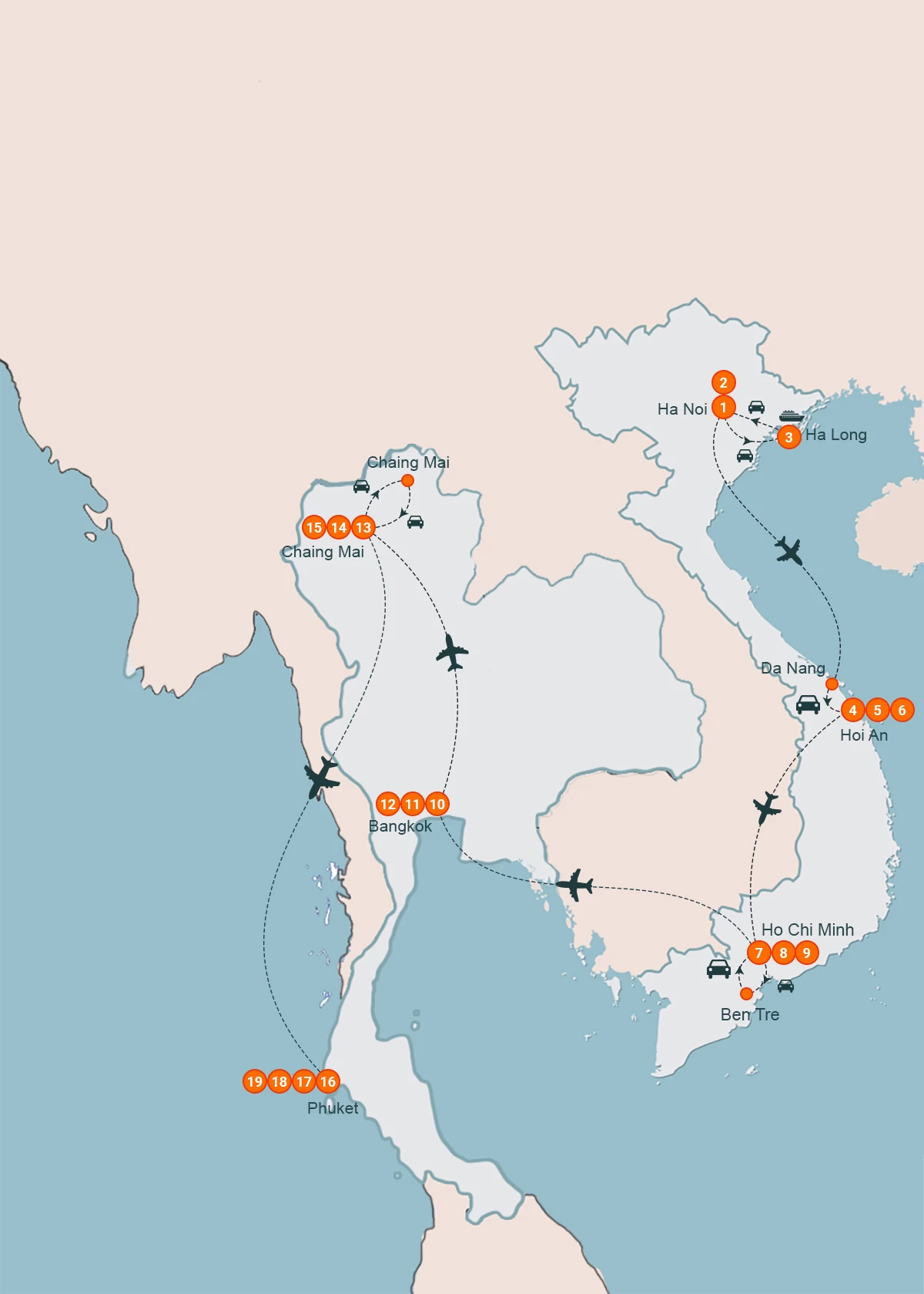 map Incredible Vietnam – Thailand 19 Days