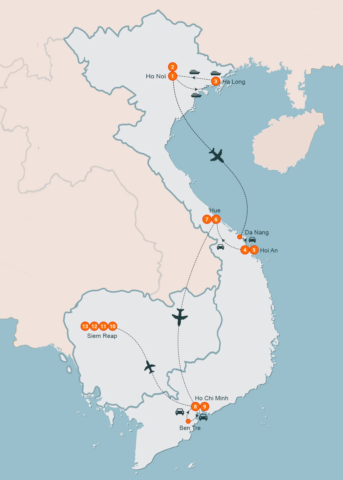 map Indochina Adventure 13 Days