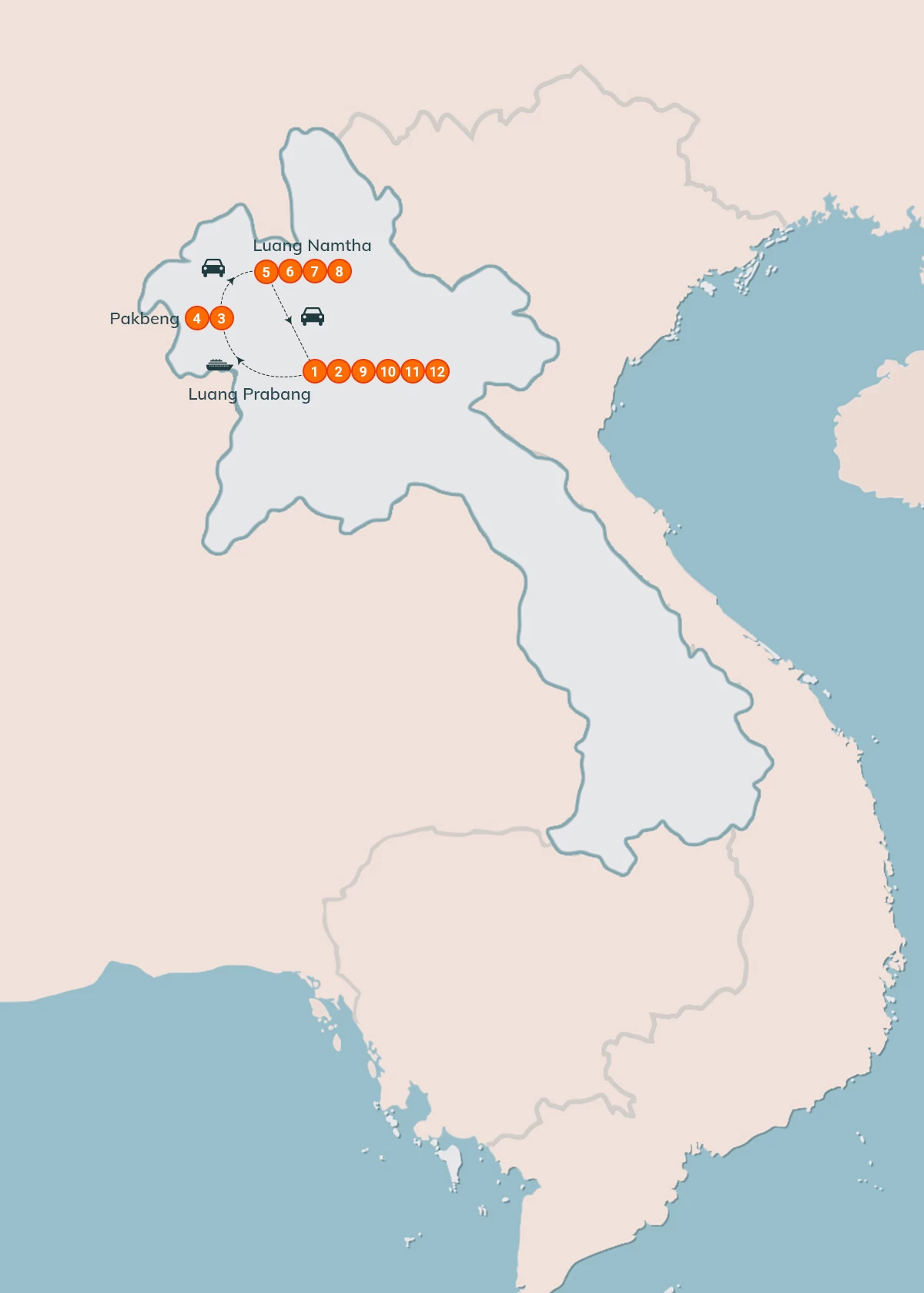 map North Laos Explore 12 Days