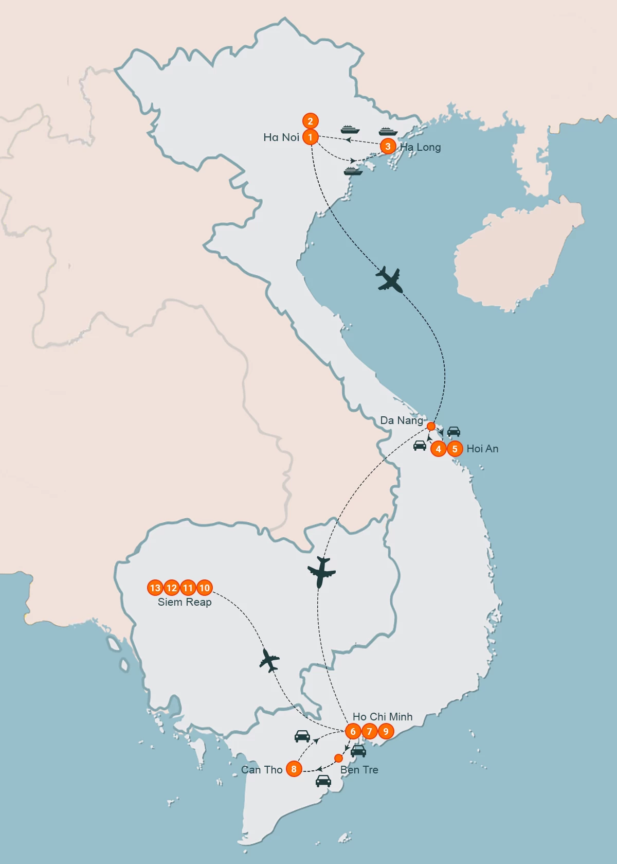 map Sensational Vietnam & Cambodia 13 Days