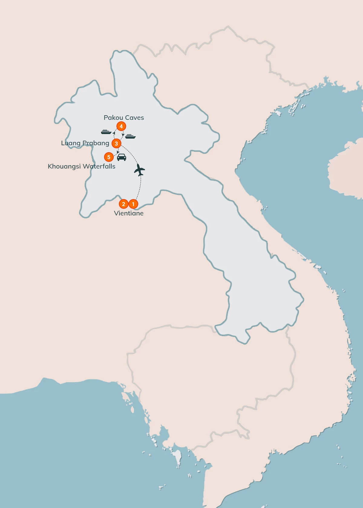map Spiritual Vientiane & Luang Prabang