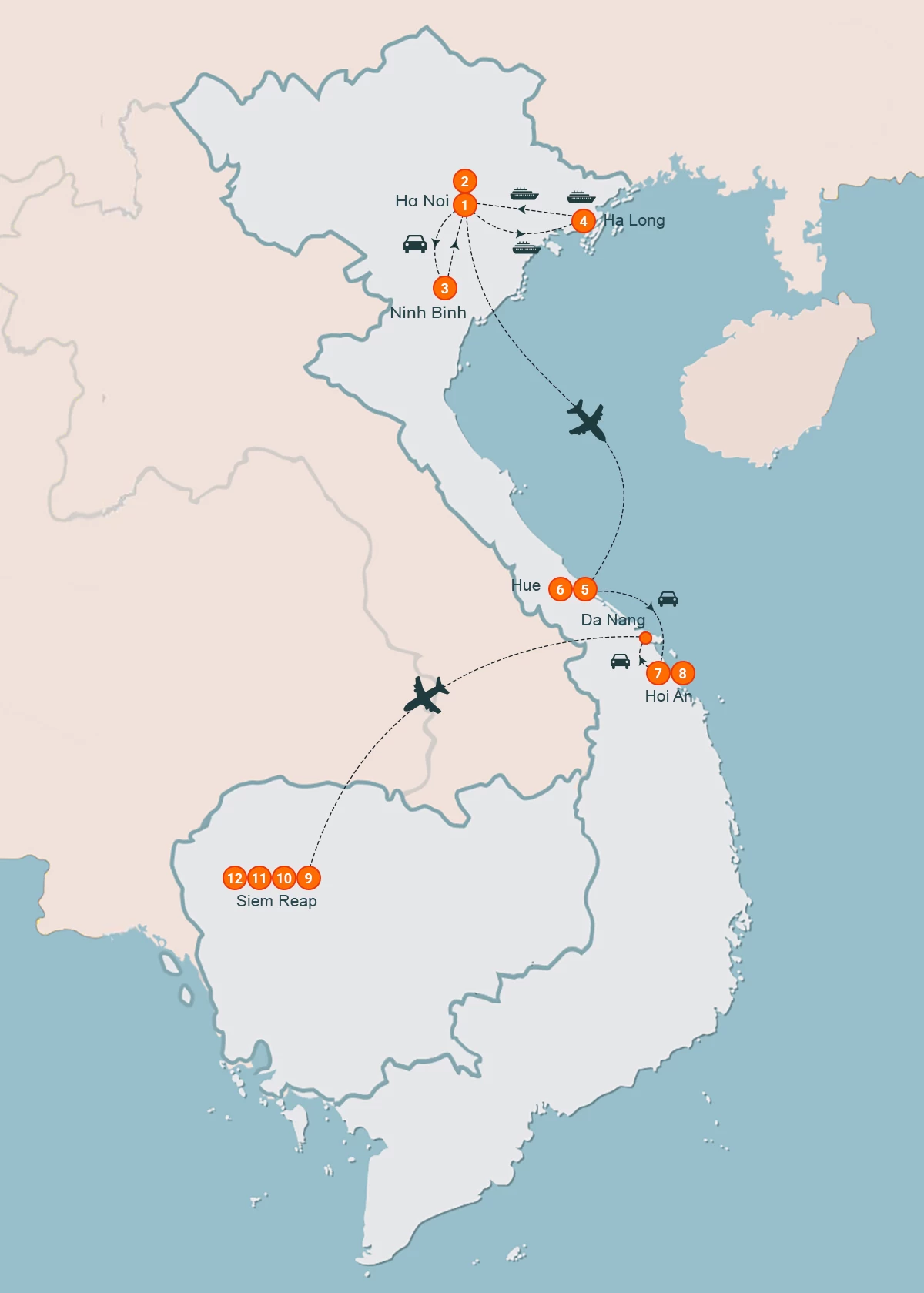 map Vietnam & Cambodia Unplugged 12 Days