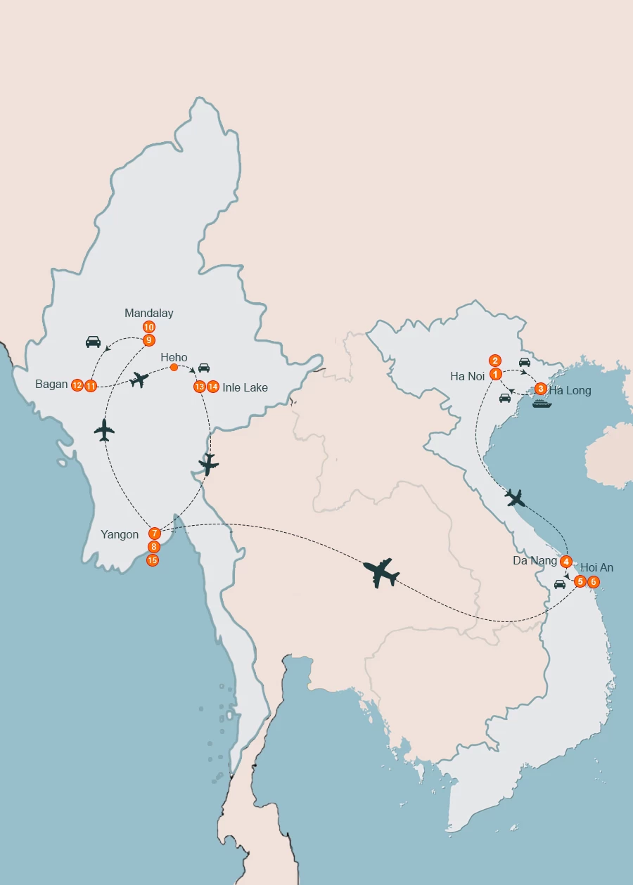 map Vietnam & Myanmar Exploration 15 Days